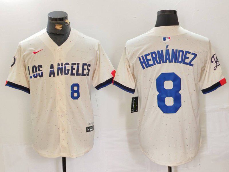 Men Los Angeles Dodgers #8 Hernandez Cream Fashion Nike Game MLB Jersey style 32